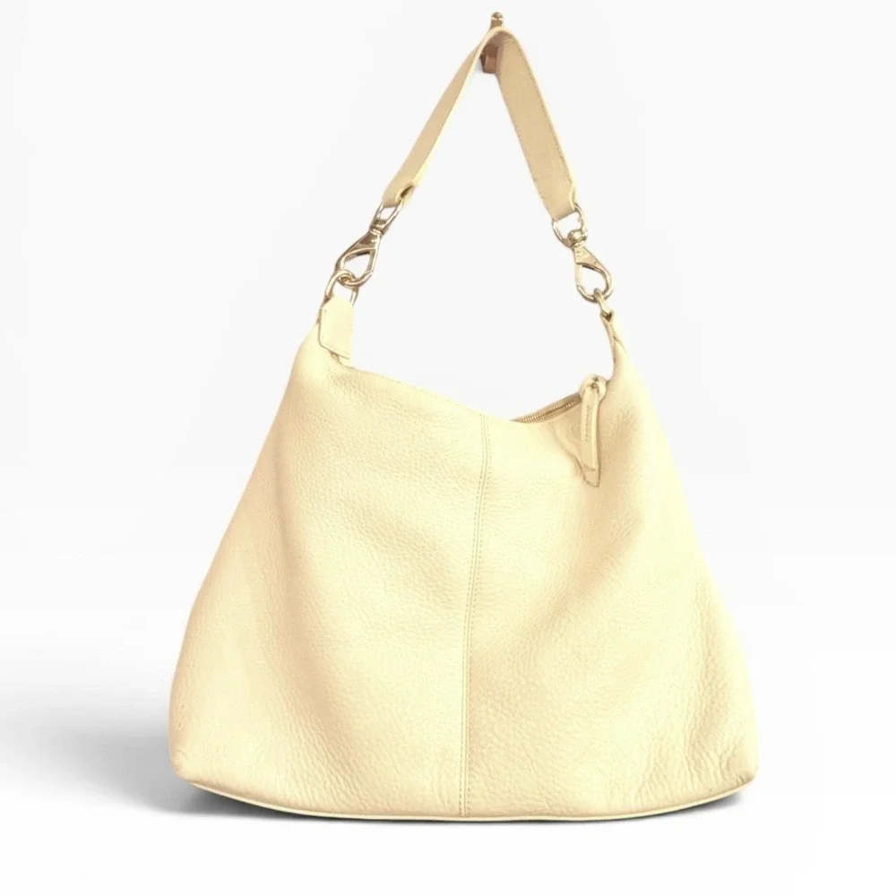 Dooney & Bourke‎ Vintage Cream Pebbled Leather Hobo Shoulder Bag Gold Hardware